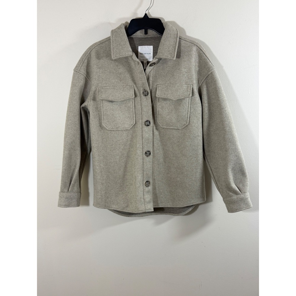 Avec Les Filles Women's XS Beige Shacket Button Front Overshirt Jacket Soft Cozy - Picture 1 of 6